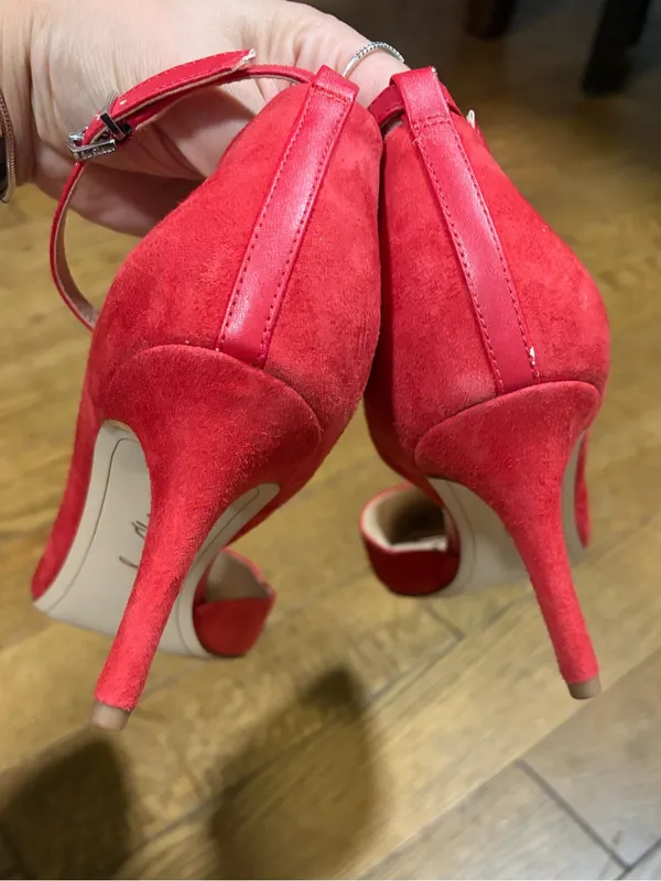 Sam Edelman Red Suede Pointed Toe Ankle Strap Heels size 9.5 - Image 4