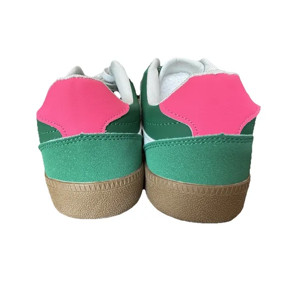 NWOT Retro Green & White Lace Up Low Top Sneakers Pink Accent Gum Sole 41/10 - Image 6