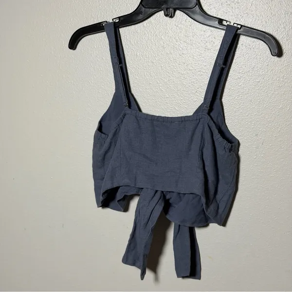 Abercrombie & Fitch‎ Women's Navy Linen Tie-Front Crop Top Size S - Image 5