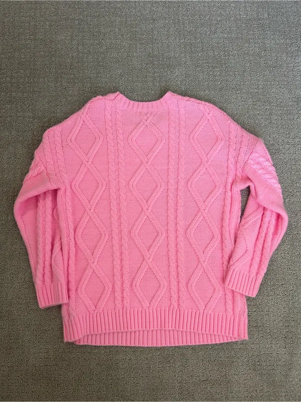 Edikted Pink Cable-Knit Oversized Crewneck Sweater Size XS/S - Image 3