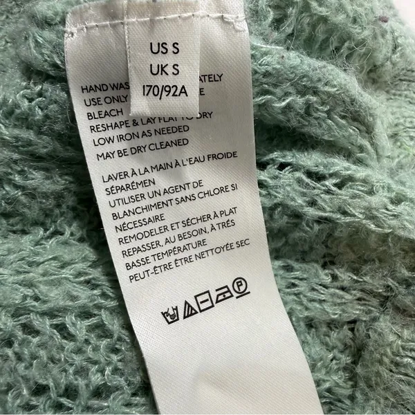 Free People Angel Soft Sweater Small Mint Green Alpaca Blend Oversized Open Knit - Image 7