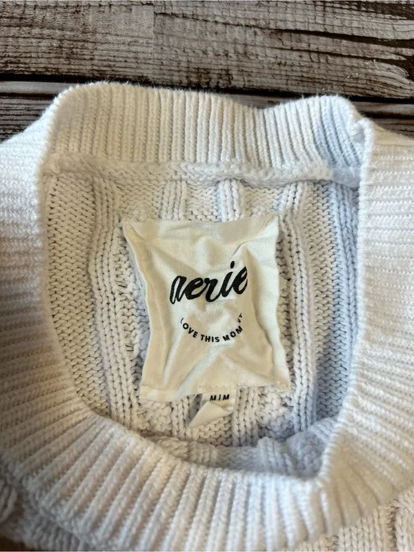 Aerie Cropped Cable Knit Sweater in White size medium - Image 3