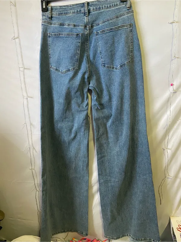 Women Wide Leg Blue Jeans - Image 4