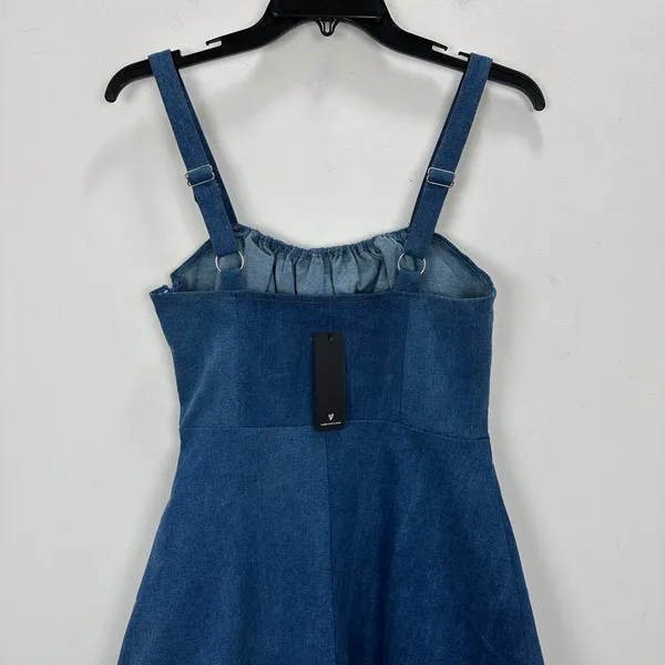 Lulus Considered Charisma Blue Chambray Bustier Mini Dress Cute A Line Large NWT - Image 8