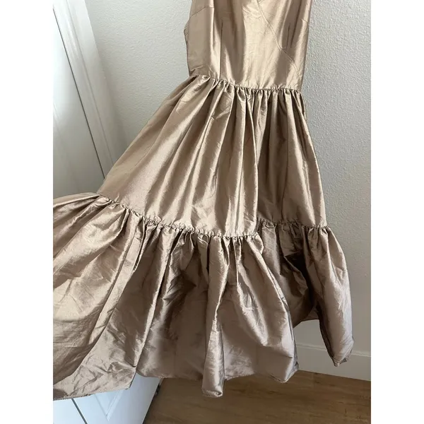Anthropologie Bloni Tiered V-Neck Maxi Dress Bronze Metallic Size Medium Petite - Image 7