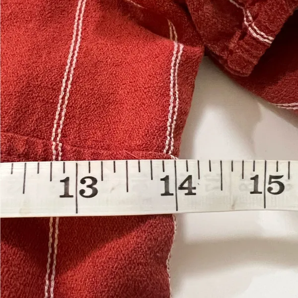 J.O.A. Rust Red Striped Linen Blend Tie Front Puff Sleeve Mini Dress Size M - Image 8