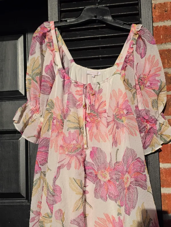 Olivaceous Pink Puff-Sleeve Mini Dress Medium - Image 2