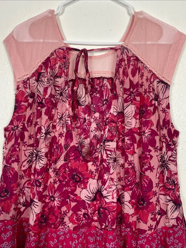 Free People Angelica Printed Tunic Mesh Top Pink Floral Blouse Sleeveless XS/TP - Image 8