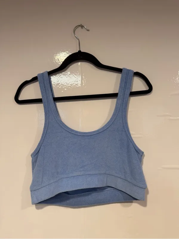 Light Blue Terry Scoop Neck Aerie Crop Tank Top - Image 4