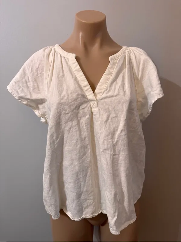 Universal Threads White Linen Blend Short Sleeve Shirt Large - Image 2