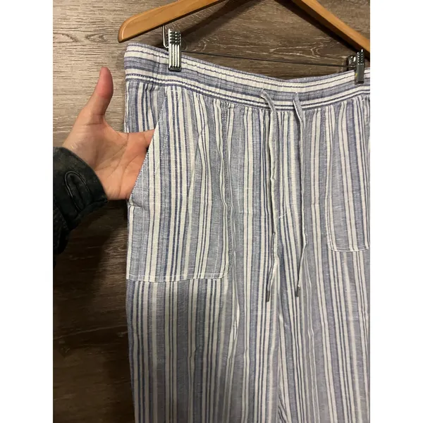 Gap linen blend pants size Large flare stripped blue white string flowy summer - Image 2