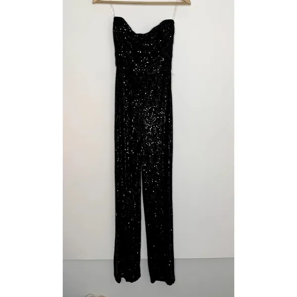 Nookie Black Sequin Flare Leg Jumpsuit One Piece Womens Size Small - Image 2