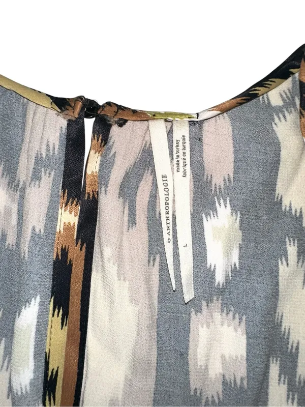 Anthropologie Somerset Ikat Brown & Black Patterned Short Sleeve Romper LARGE - Image 4