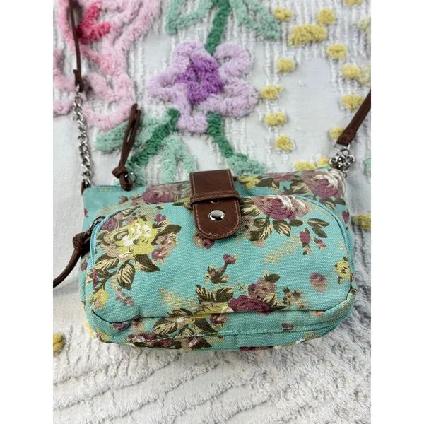 Mint Floral Canvas Crossbody Bag Small Rose Print Shoulder‎ Purse NB15A114 - Image 2