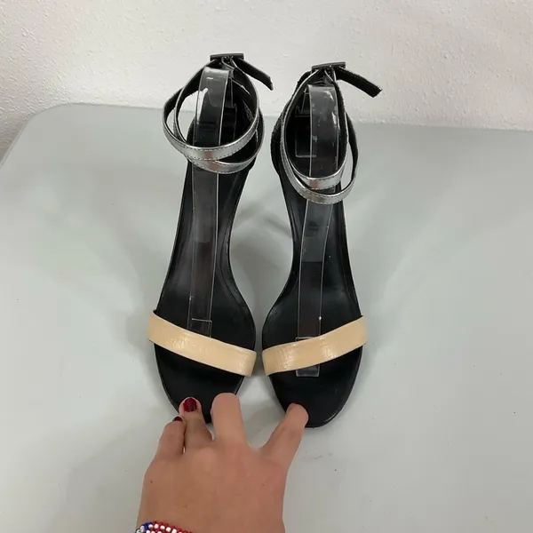 Tibi New York Amber Nude and Silver Ankle Strap Heels‎ Size 38 - Image 2