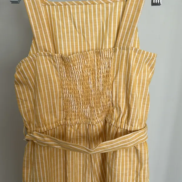 Copper Key Yellow White Striped Jumpsuit Womens Large Wide Leg Smocked Tie Waist - Image 5