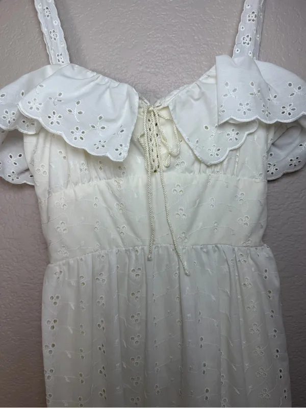 Roberta Vintage 70’s White Cotton Eyelet Lace Tiered Maxi Sundress 7 Cottage - Image 5