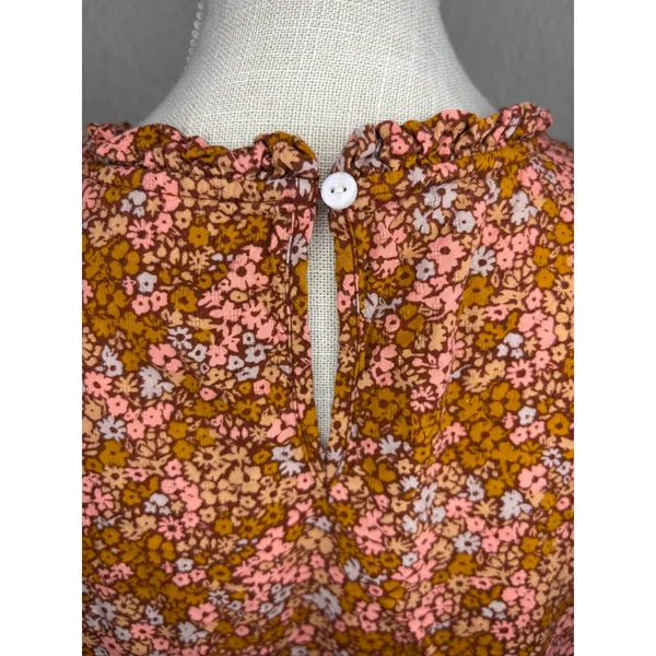 Universal Thread Floral Blouse L Excellent Ruffle Neck Long Sleeve Rust Multi - Image 4