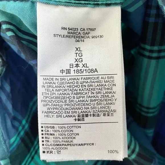 Gap Plaid Lived-In Cotton Long Sleeve Button Down Shirt Blue Aqua Size XL - Image 12