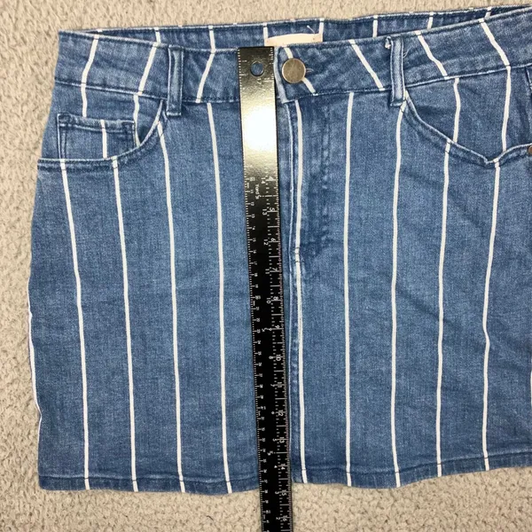 Altar'd State Denim Mini Skirt Women M Blue White Vertical Stripe Boho‎ Coastal - Image 6