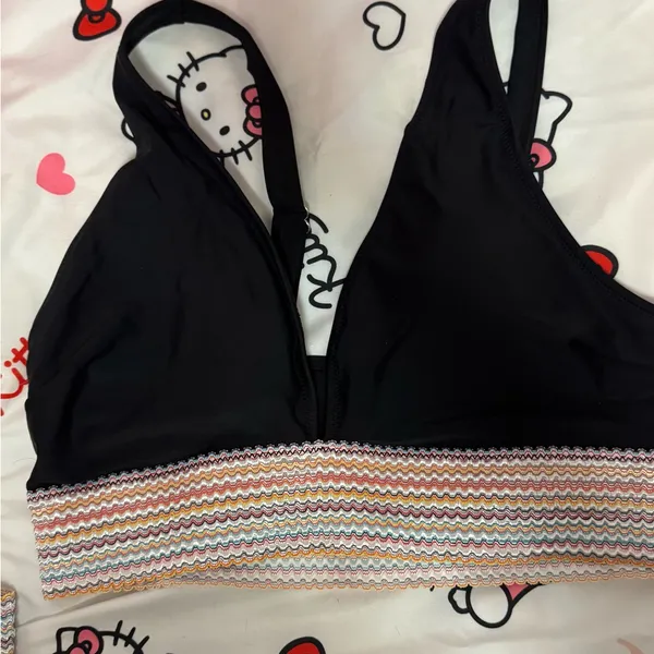 Black bikini Swimsuit with Multicolor Crochet Waistband - Image 2