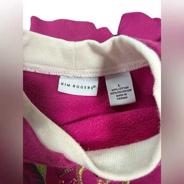 Kim Rogers Magenta‎ Floral Embroidered Sweatshirt L - Image 7