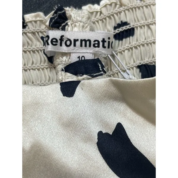 Reformation Abigale Top Silk Polka Dot Puff Sleeve Smocked Crop Size 10 NWT - Image 11