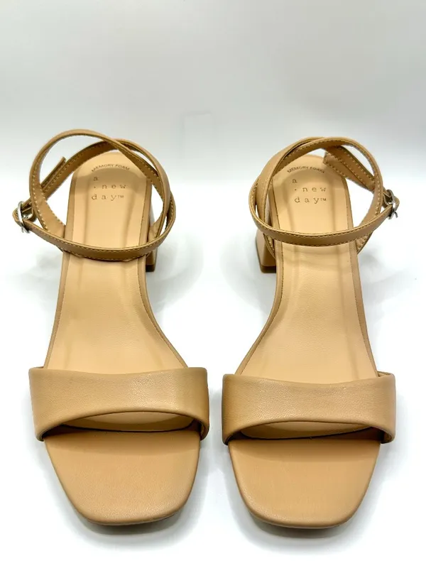 A New Day Shannon Tan Nude Flare Block Heel Sandals Ankle Strap Memory Foam 6.5W - Image 10