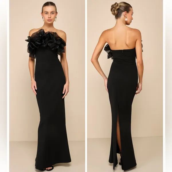 Lulus Evening Excellence Black Ruffled Strapless Mermaid Maxi Dress size XS NWT - Image 2