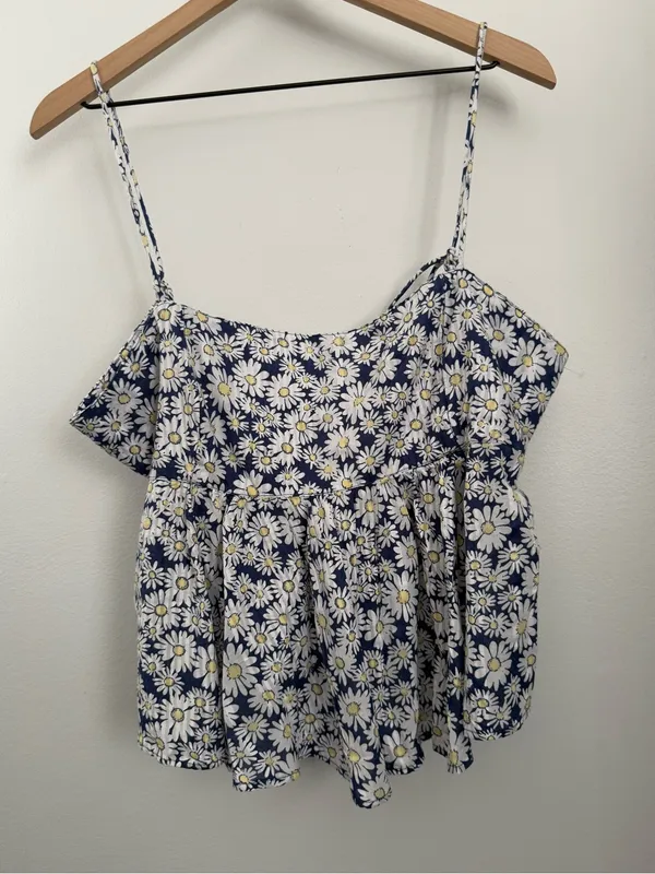 Free People XL Mia Cami Top Navy White Floral Babydoll Relaxed Boho Flowy - Image 2