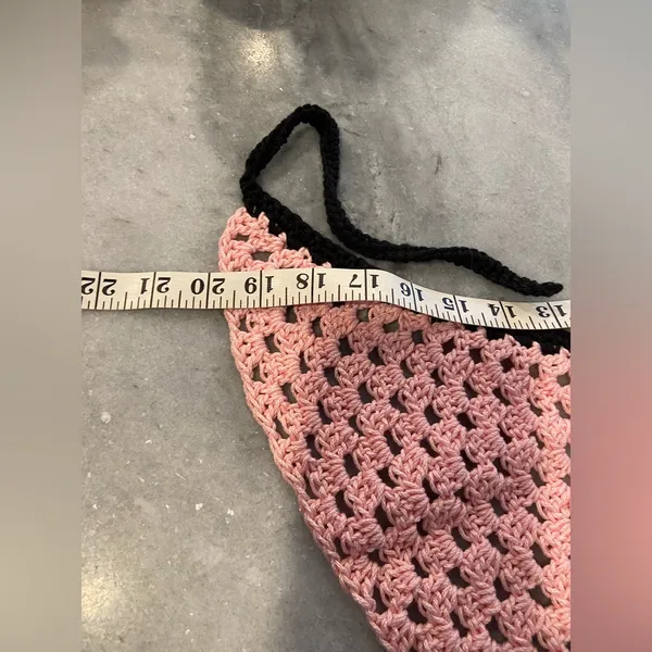 Handmade Pink Black Soft Cotton Crochet Triangle Kerchief Headscarf Mesh Boho - Image 4