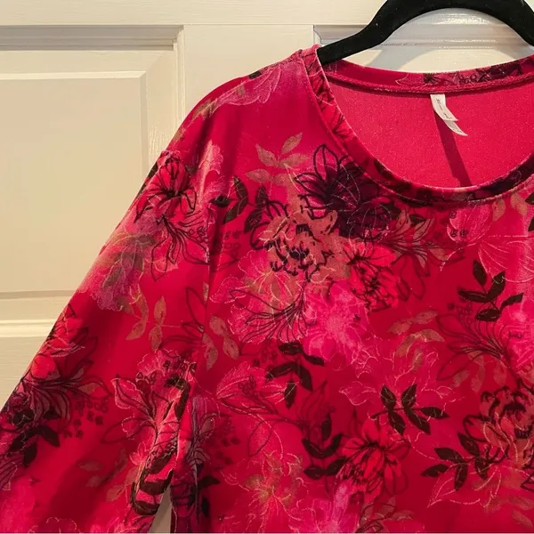 White‎ Stag Floral Print Long Sleeve Velvety Pullover Blouse Red Size Xl - Image 4