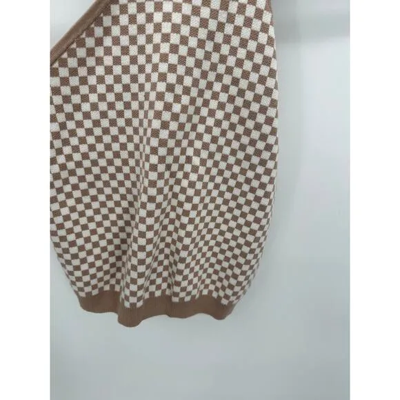 Abecrombie & Fitch Top Women S NWT Brown‎ White Checkered High Neck Racerback - Image 3