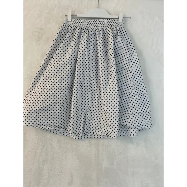 See You Monday Polka Dot Midi Skirt White Black Elastic‎ Waist Tie Belt Medium - Image 3