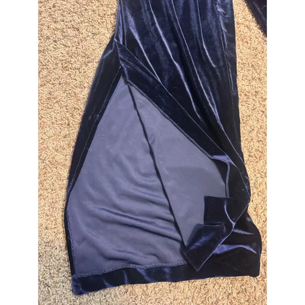 R&M Richards Navy Blue Velvet Wide Leg Pants Side Slit Holiday Size 12M party - Image 4