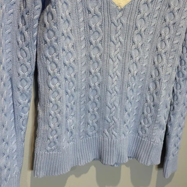 Lauren Ralph Lauren Baby Blue V-Neck Cable Knit Sweater - size Medium - Image 3