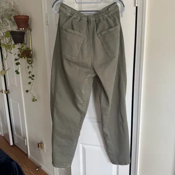 Pilcro Breaker Wide Leg Cotton Pants Olive Green Elastic Waist - Size Small - Image 3