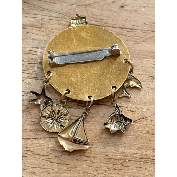 Lighthouse-Themed Enamel Brooch With Nautical Charms & Gold Accents Measures App - Image 3