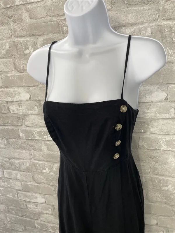 Urban Outfitters Black Spaghetti-Strap Wide-Leg Jumpsuit with Side Buttons - Image 2