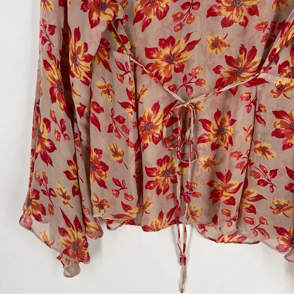 Venezia Sheer Chiffon Floral Blouse‎ Button Front V-Neck Flare Sleeve Boho 14/16 - Image 9