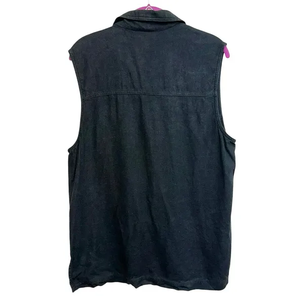 Talbots‎ Linen Blend Button Front Vest Medium Blue Sleeveless Vintage Top - Image 4