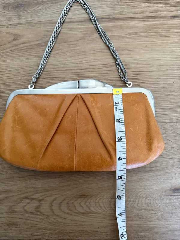 Hobo Hayward Brown Leather Chain Strap Kisslock Clutch Shoulder Bag Purse - Image 7