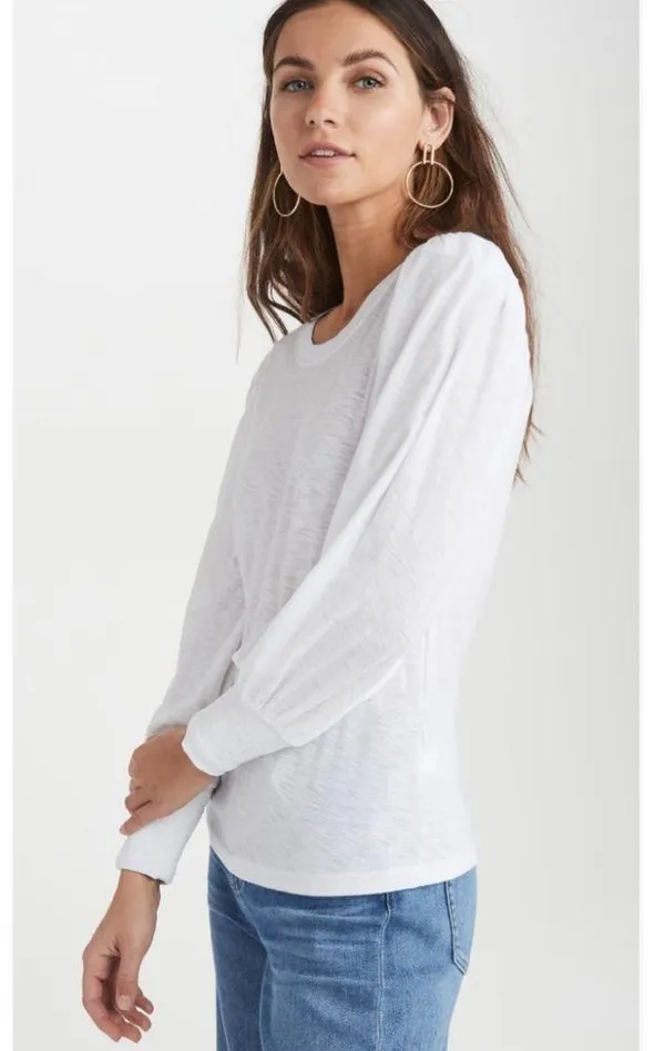 Nation LTD Loren Smocked Tee in White - Image 4