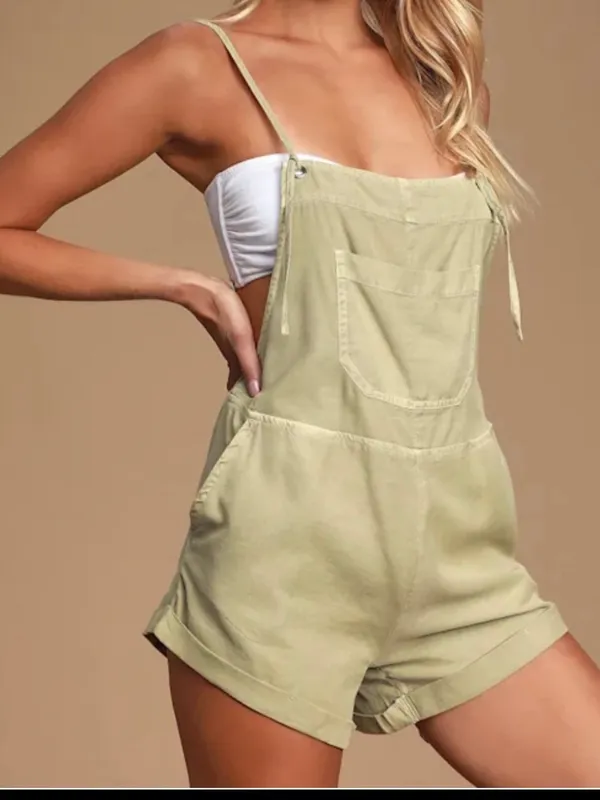 Billabong Light Olive Green Sleeveless Short Overalls - Image 2