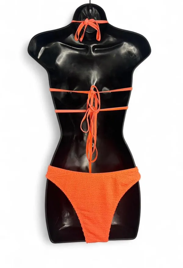 SHEIN Women's Two Piece Bathing Suit Medium Solid Neon Orange Bikini NWOT - Image 3