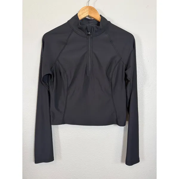 Old Navy Active PowerSoft Go-Dry Quarter Zip Cropped Pullover Black Womens Large - Image 4