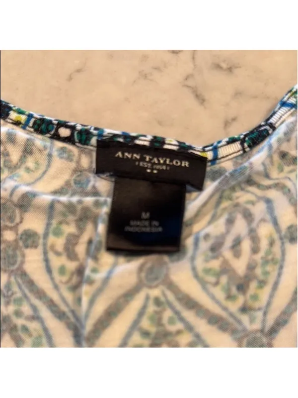 Ann Taylor Green and Blue Patterned Top Medium - Image 5