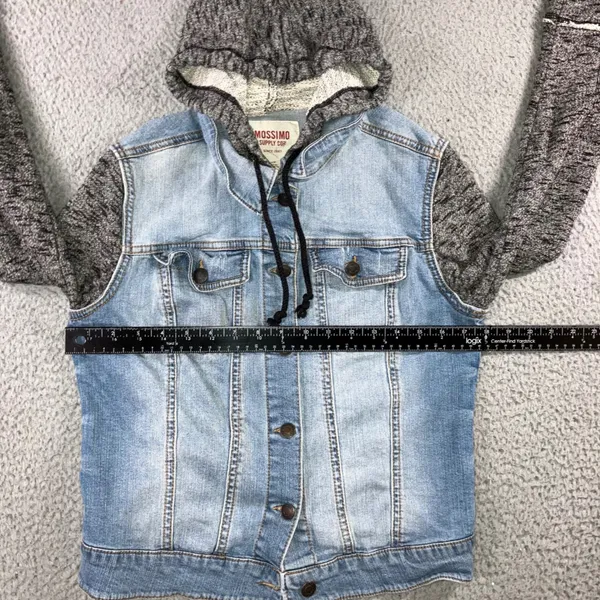 Denim Hoodie Jacket Women M Blue Gray Mixed‎ Media Grunge Street Indie Outerwear - Image 10