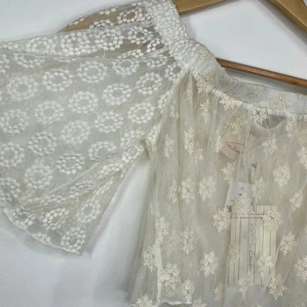 LF Native Rose Cream Woven Short Sleeve‎ Sheer Top Women's Size 8 NWT - Image 3