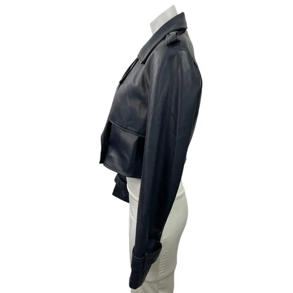 7 For All Mankind Black Faux Leather Vegan Cropped Biker Moto Coat Jacket Size M - Image 2